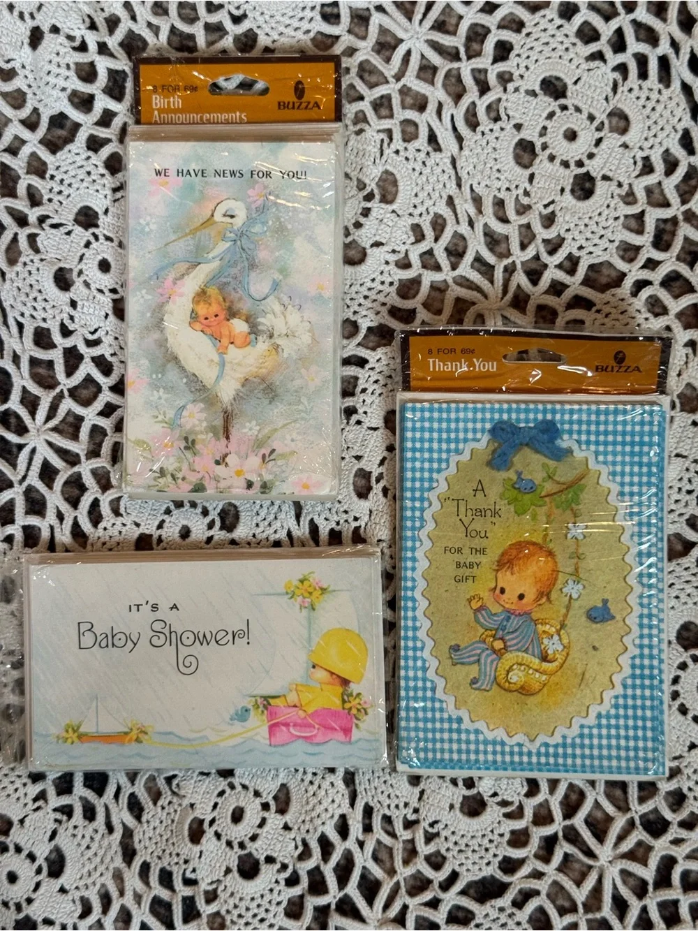 Vintage Buzza Baby Shower Birth Announcement Thank You Cards NOS Lot